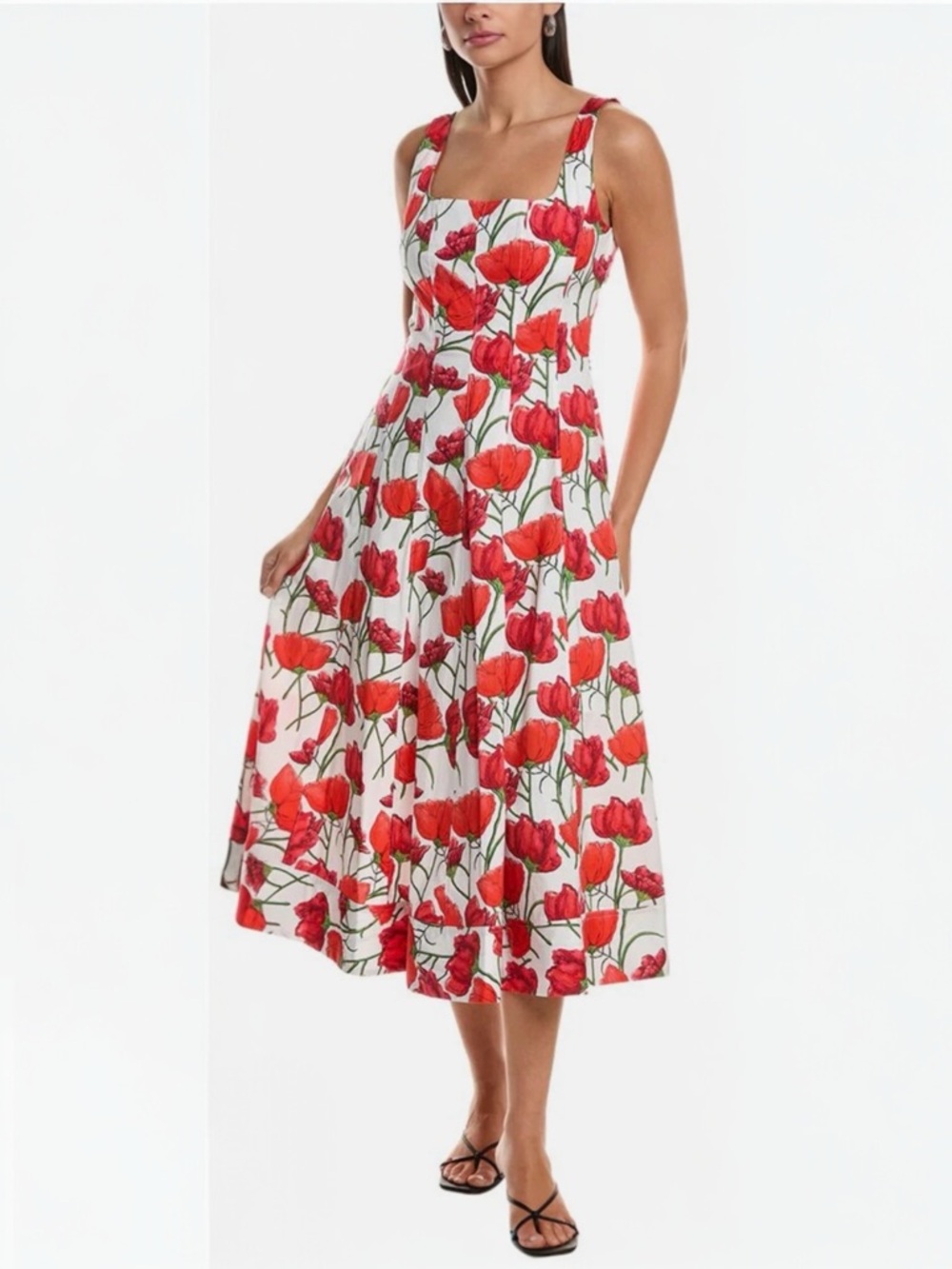 Milly Nia Peonia Floral Print Women’s Cotton Poplin Cocktail Midi Dress Size 10